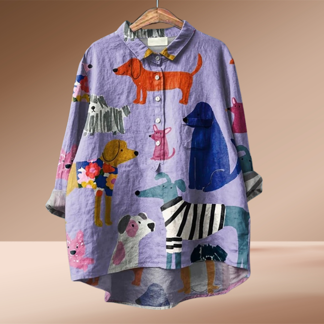 ÉLISA | Chemise élégante pour femme avec motif artistique de chien