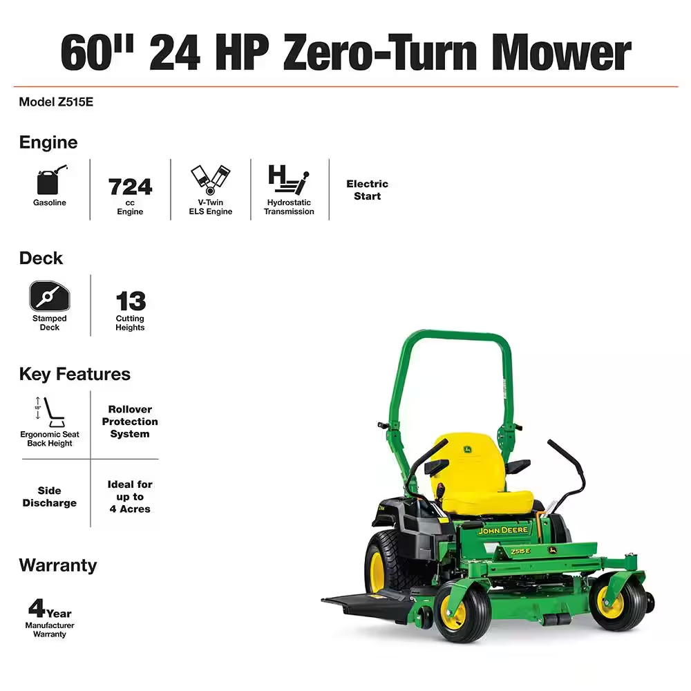 Z515E 60 In. 24 HP V-Twin ELS Gas Dual Hydrostatic Zero-Turn Riding Mower