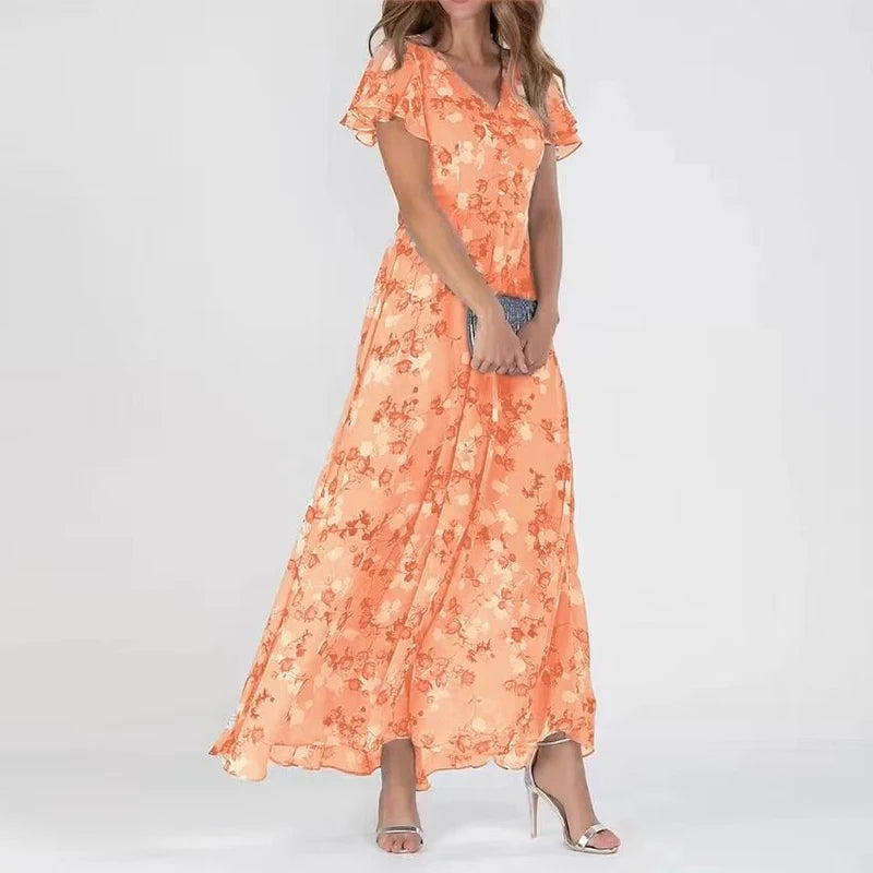 Maïlina | Robe longue fleurie à effet superposé pour femme