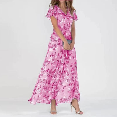 Maïlina | Robe longue fleurie à effet superposé pour femme